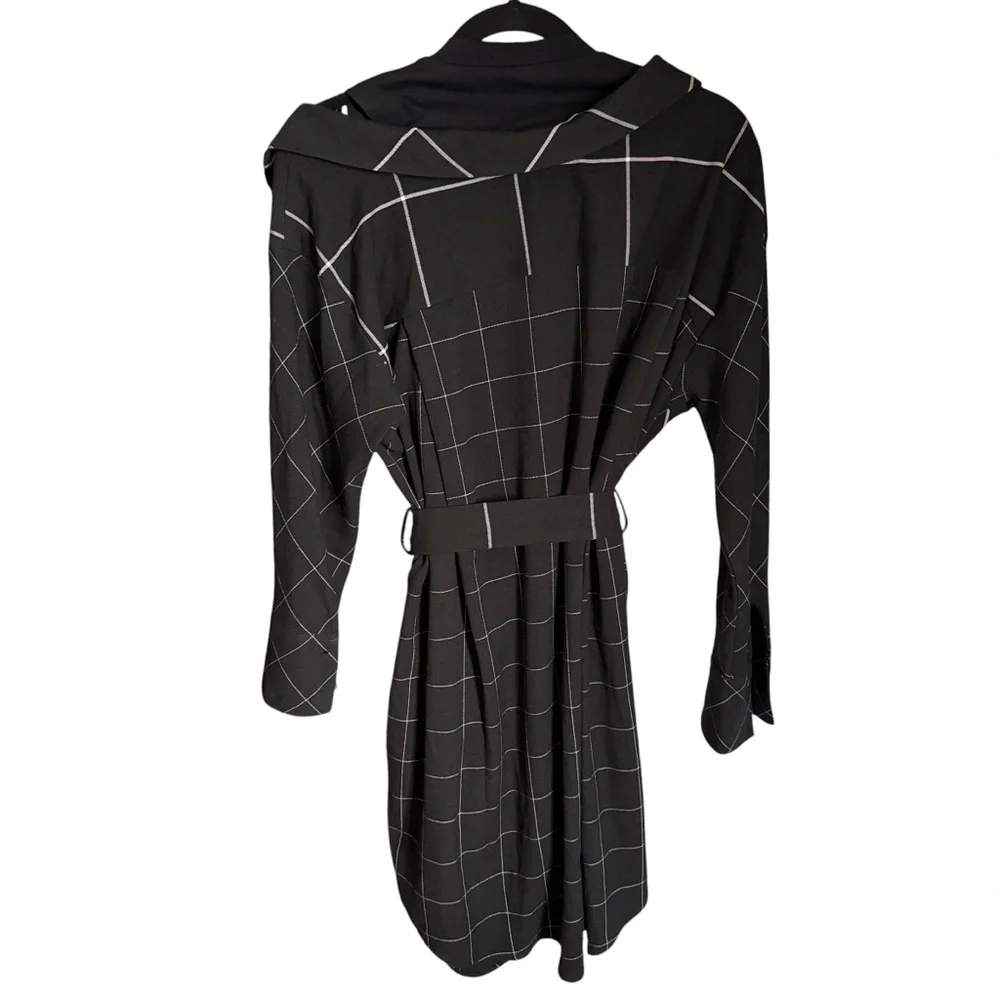 MAJE Razak Women's Small Long Sleeve Asymmetric Plaid Belted Shirt Dress Mini - Picture 2 of 10